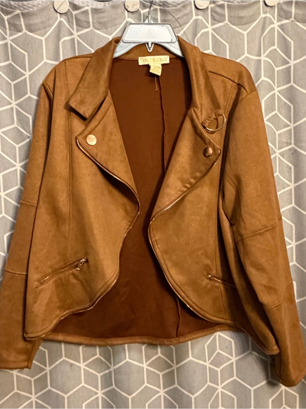 Faux Suede Moto Jacket - Tan